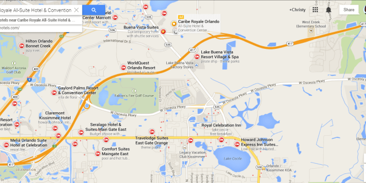 Alternate places to stay- some have a suite style room for similar prices to the basic resort room and include a small kitchenette. Others cost more than the resort. (Google Maps)