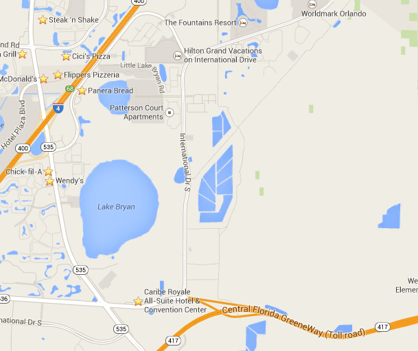 About 10-20 minutes off site are numerous fast food places, including Panera, that won't break the bank (Google Maps)